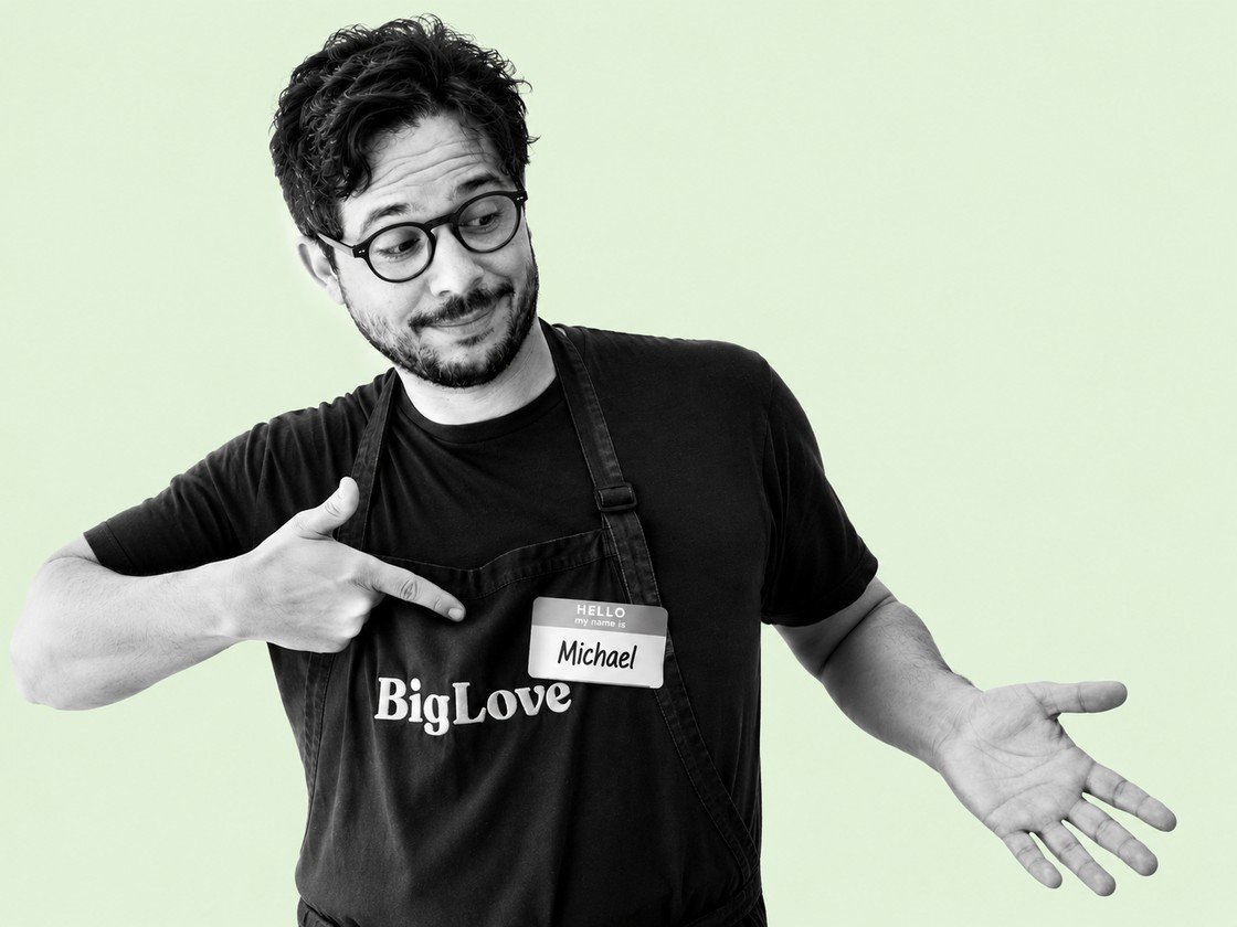 Michael Philippou wearing a Big Love apron
